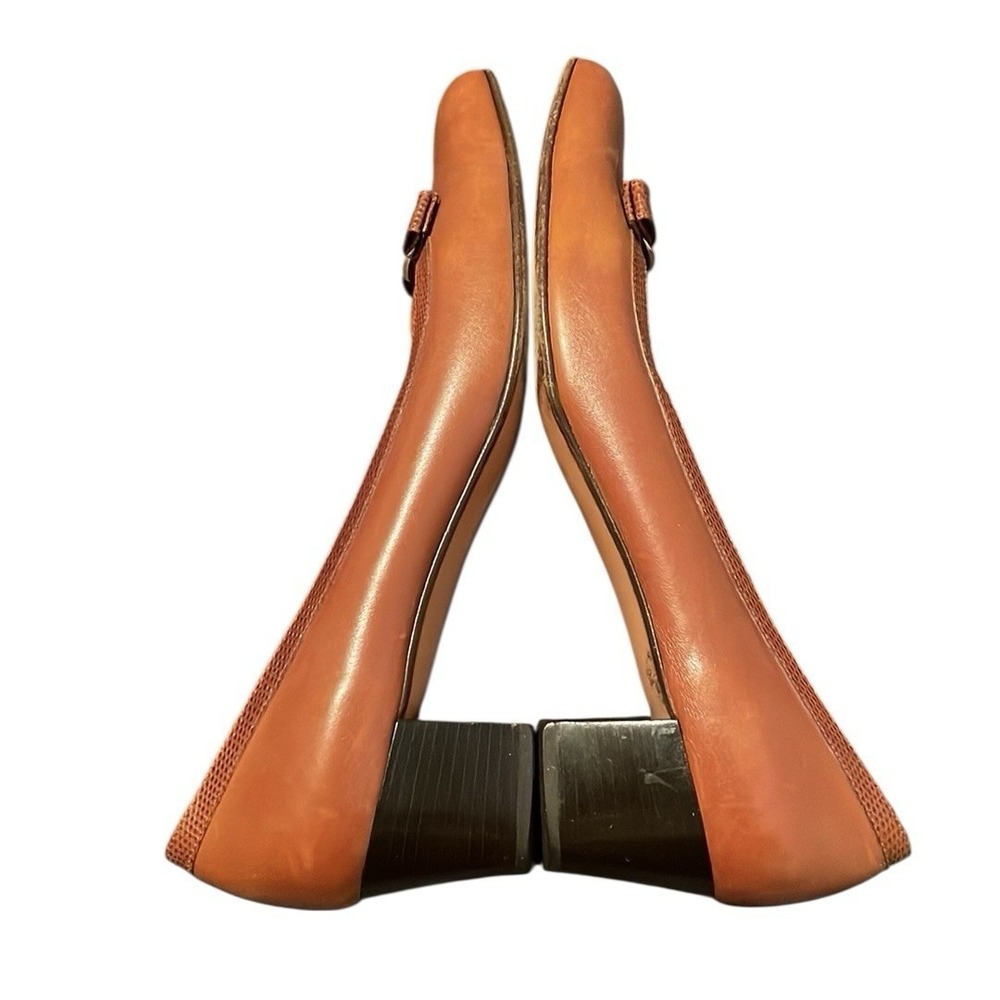 Salvatore Ferragamo Women's Cognac Brown Bow Accent Block Ballet Pumps Size 10 - Picture 4 of 9